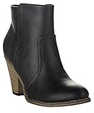 ROF Luxe-01 Women's Fashion Comfy Almond Toe Stacked Block Heel Side Zipper Ankle Booties