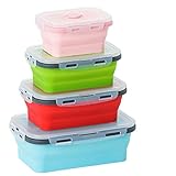 GXABK Collapsible Silicone Food Storage Containers - Set of 4 Silicone Lunch box Containers for Kids or Kitchen, BPA Free, Microwave, Dishwasher and Freezer Safe (Small 12oz to Extra large 42oz)