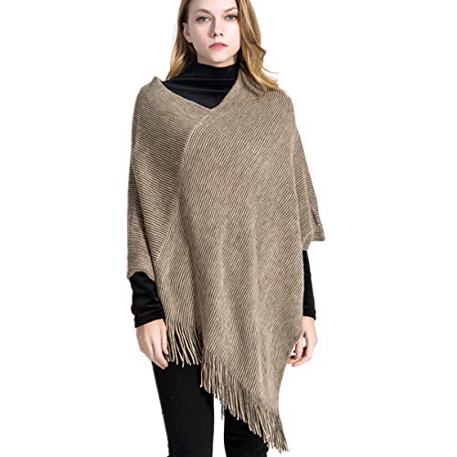 VBG VBIGER Women Knitted Poncho Warm Shawl Wrap Cape Fringed Scarf Pullover Sweater