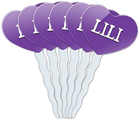 Purple Heart Love Set of 6 Cupcake Picks Toppers Decoration Names Female Le-Li - Lili