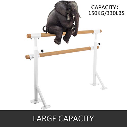 Popsport Traditional Wood Portable Floor Single/Double Bar Ballet Barre 4/5FT Firm Ballet Bar Professional Height Floor Mount Ballet Barre Portable for Home Dance Barre Fitness Bar (4FT, White/Double) - Thumbnail 4