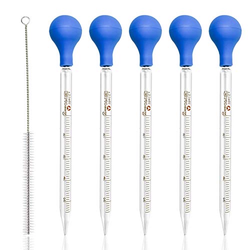 Glass Pipette 10ml, 5 Pieces Glass Graduated Pipettes Long Dropper with Big Rubber Cap 10ml Lab Dropping Pipette Transfer for Liquid Essential Oil