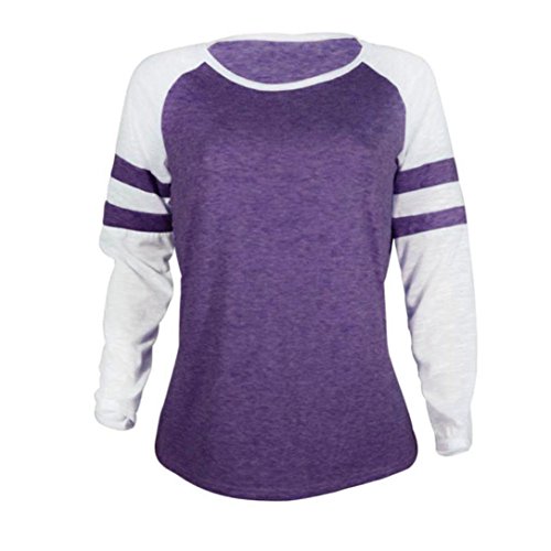 Clearance! Taore Womens Splice Printed Long Sleeve Sweatshirts Pullover T Shirt (S, Purple A) - Thumbnail 2