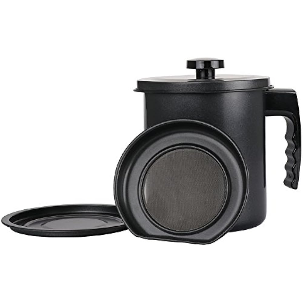 Food Strainers Bacon Grease Container With Strainer 1.3L Black Kitchen
