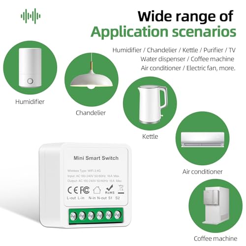 Redare Alexa wifi smart switch module,Mini Smart Relay Switch,16A Universal Breaker Timer Switch Works with Alexa/Google Home Assistant,Voice Control,Timer Function (Tuya 1 Gang, 6 pack)