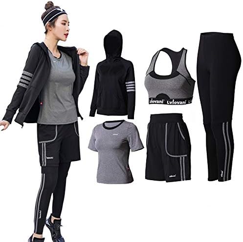 AILITI Sportswear Women’s Top and Bottom 5-Piece Set, Fitness, Training Wear, Running Wear, Yoga Wear, Jersey, Gym, Top, Shorts, Leggings, Sports Bra, Sweat Absorbent, Quick Drying