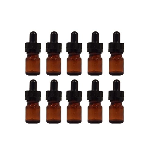 5ml Amber Glass Bottle with Dropper - Perfume Studio Real Amber Glass Eye Dropper Bottles with 20/400 Closure & 1.5 inch Child Resistant Glass Pipette. (10)