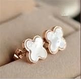 P.phoebus 18K Rose Gold Vintage Lucky Flower Swarovski Crystal Studs Earrings Rhinestones Dangle Charms Hoops For Women Girls (white earrings)