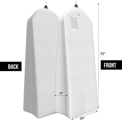 Women's Dress and Gown Garment Bag - 72"x24" with 20" Tapered Gusset -White