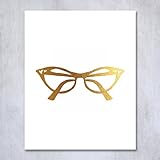 Cat Eye Glasses Gold Foil Vintage Print Fashion Poster Office Glam Wall Art Room Decor 5 inches x 7 inches C44