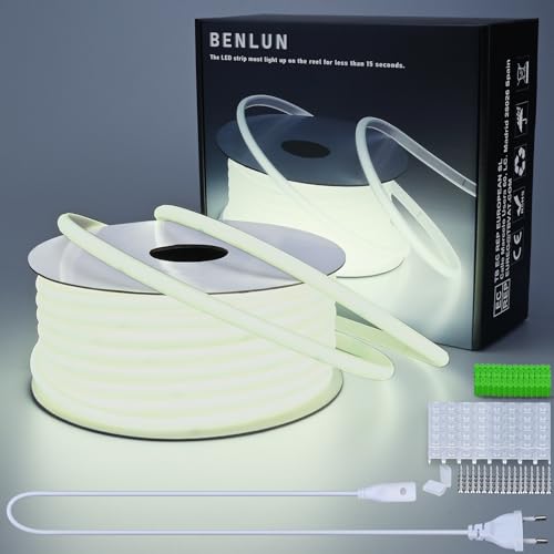 BENLUN 220 V COB LED Strip Outdoor Waterproof 30 m 6000 K Cool White, 300 W CRI 90+ Can be Cut to Size Waterproof LED Strip Without Transformer, for Building, Bedroom, Office, Pergola, Living Room