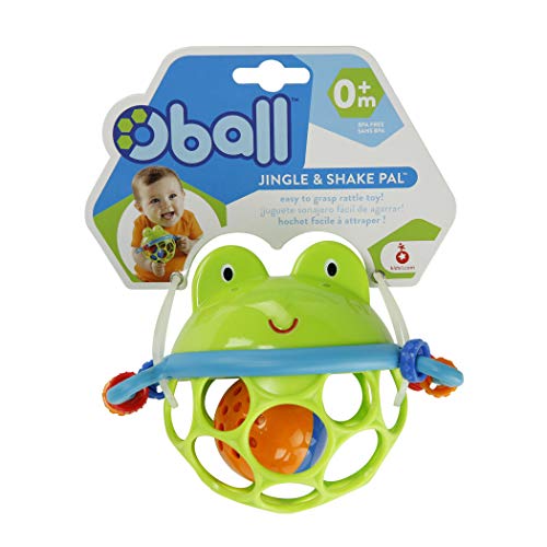 Bright Starts Oball Easy Grasp Jingle & Shake Pal Infant Toy, BPA-Free Green Frog Rattle, Age Newborn and up