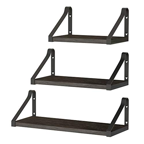ZGO Floating Shelves for Wall Set of 3, Wall Mounted Storage Shelves with Metal Frame for