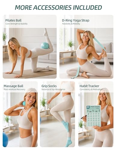 Pilates Essentials Kit for Women, Pilates Kit for Home Workouts with Pilates Ring, Mini Ball, Resistance Bands, Pedal Resistance Band, Yoga Strap, Socks, Bag, Pilates Equipment for Starter, Beginners
