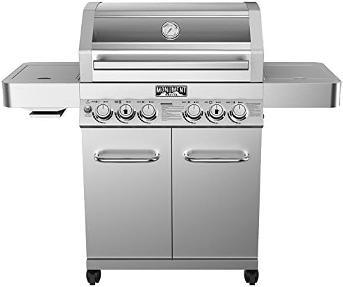 4-Burner Propane Gas Grill,Stainless,ClearView Lid,LED Controls,Side &amp; Sear