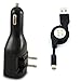 Universal Car / Home Wall Charger Power Adapter with Dual USB Ports Black + Retractable Charging and Data Sync Cable Wire for IPhone 6 Plus, 6, 5S, 5C, 5, iPad Air, iPad Mini, iPad Mini 2, iPad 4 (4th Gen), iPod Touch 5th Generation (5G), iPod Nano 7th Gen (7G)