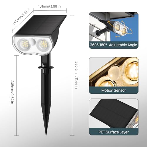 Linkind 1000LM Outdoor Solar Motion Sensor Light IP67 Waterproof Cool White for Garden, Path, Short, Pack of 2
