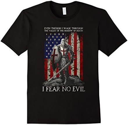 Mens The Crusader T Shirt - I Fear No Evil - Knight Templar Large Black