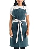 Caldo Linen Kitchen Apron - Mens and Womens Linen Bib Apron - Adjustable with Pockets (Spruce)