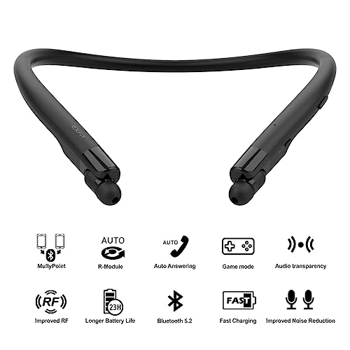 EXFIT BCS-700 Pro Bluetooth Neckband Wireless Headphones, Around The Neck Headphones, Retractable Earbuds Without Button Control, Pull Earbud for Auto Answer, Bluetooth 5.2, Low Latency