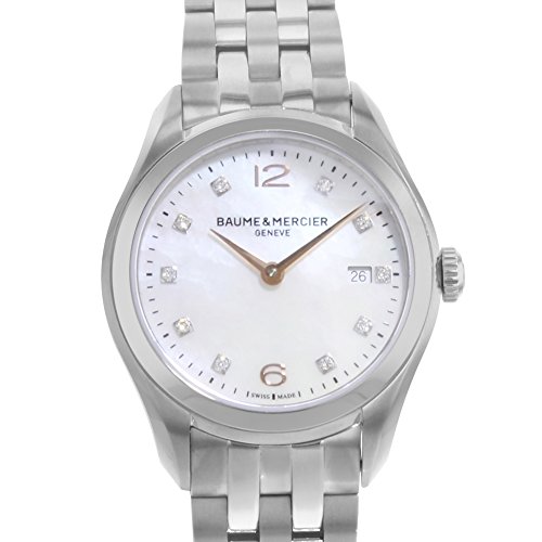 Baume-et-Mercier-Clifton-Diamant-Mercier-Mutter-Damen-Baume-Uhr-Pearl-Stahl-und-der