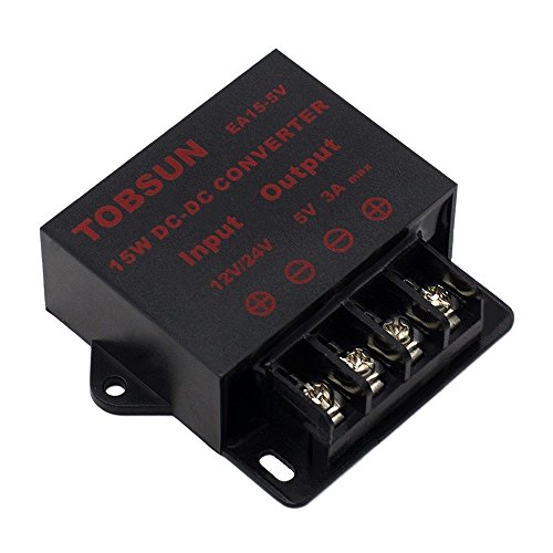 SUPERNIGHT DC Power Step Down Converter Regulator 12V / 24V to 5V 3A 15W Low Voltage Transformer Power Adapter DC-DC Voltage Reducer (5V 3A 15W)