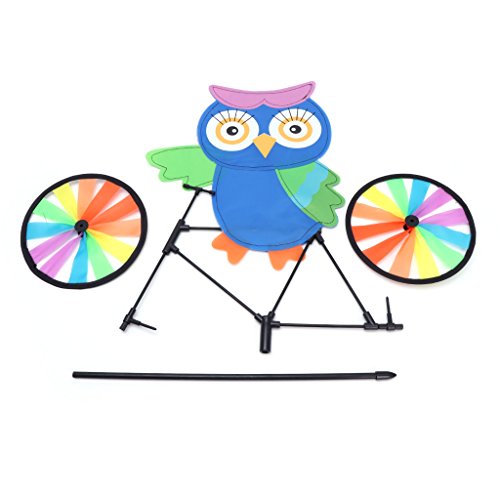 Ladaidra Wind Spinner, Animal on Bike 3D Colorful Wheel Stand Decor Windmill for Farm Yard Lawn (Owl)