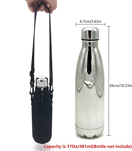 Wanty New Style Neoprene 17 Oz Insulated Water Drink Bottle Cooler Carrier Cover Sleeve Tote Bag Pouch Holder Strap for Climbing Cycling and Running Outdoor Activities (Nylon shoulder strap)