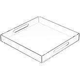 NIUBEE Clear Serving Tray 12"x12" -Spill Proof- Acrylic Decorative Tray Organiser for Ottoman Coffee Table Countertop with Ha