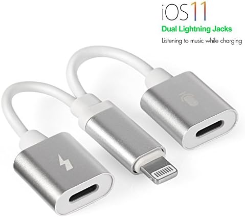 iPhone 8 Adapter, iPhone 7 Splitter, QXPLAZA Dual Lightning Headphone Audio &amp; Charge &amp; Call Adapter Splitter for iPhone X,iPhone 8/8Plus,iPhone 7/7Plus,Support for iOS 10.3 and Later (Silver)