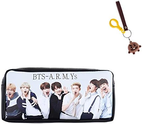 Fancyku Kpop BTS Bangtan Boys Pencil Case BTS Pouch Coin Bag School Supplies BTS Stationery Gift Zipper Bag with Key Chain (H02)