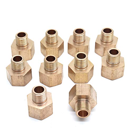 Sydien 10 Pcs Brass Pipe Fitting Reducer Adapter Male to Female Adaptor,1/8" Male Pipe x 1/4" Female Pipe