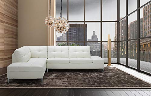 Contemporary White Italian Premium Leather Sectional LHF Chaise Leonardo Soflex