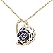 ZJchao 24K Women Dark Blue Gold Rose Pendant Necklace Gift for Her Plated Rhinestone Heart Shaped Present for Wife Girlfriend Valentine's Day, Great Anniversary, Birthday, Wedding
