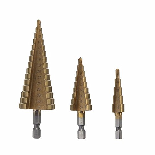 LEXPON Hex Shank Step Drill Bit Set 1/4 Inch HSS Titanium Coated 4-12/4-20/4-32mm 3Pcs