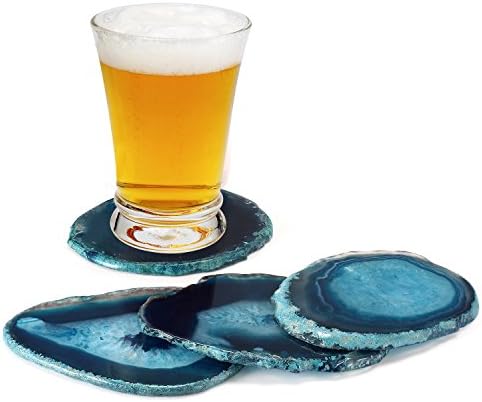 Frayagresa Natural Sliced Agate Mug Cup Coaster and Set of 4 (3.5-4'', Blue)