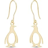 Penguin Earrings for Women – 14K Gold Over Sterling Silver Cute Animal Jewelry, Dainty Everyday Fishhook Dangle Earrings, Adorable Gift for Her