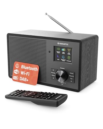 OAKCASTLE IR200 Mini WiFi Internet Radio, Dab+ & FM Radio, Bluetooth 5.3 | DAB Plus Radio, 90+ Presets | Headphones & AUX Connectivity | Podcasts | Remote Control, Equalizer, Light Weight
