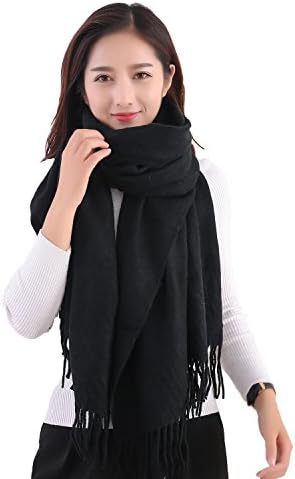 YCHY Large Extra Soft Cashmere Blend Women Pashmina Shawl Wrap Stole Scarf (Black)