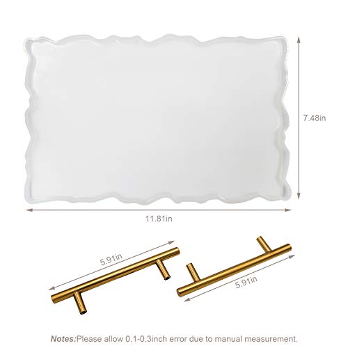 Silicone Resin Tray Molds - Geode Agate Platter Molds with 1pcs Geode Agate Tray Molds & 2pcs Gold Handles, Epoxy Resin Casting Molds for Making Faux Agate Tray, Serving Board (Gold)