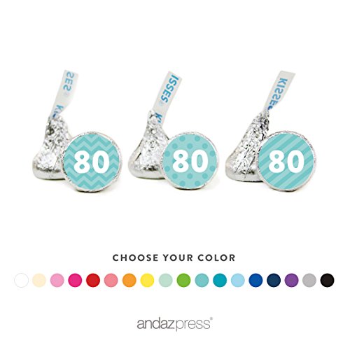 Andaz PressChocolate Drop Labels Trio, Milestone Collection Numbers, 80th Birthday, Anniversary, Reunion, 216-Pack, Choose Your Color, Fits Kisses Party Favors, Decorations