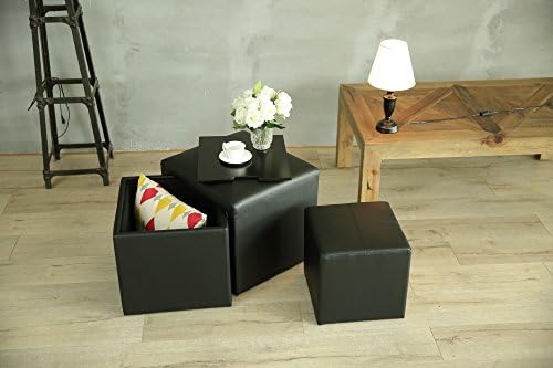 Creative Living SO-FAUXLEATHER Indoor Ottoman Set, 4pc, Black