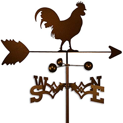 Copper Colored Metal Rooster Weathervane Farm Compass Decor Weather Vanes for Rooftop Rustic Country Decorative Farmhouse Barn Vintage Antique Direction Arrow Wind Spinner, Roof Mount Steel