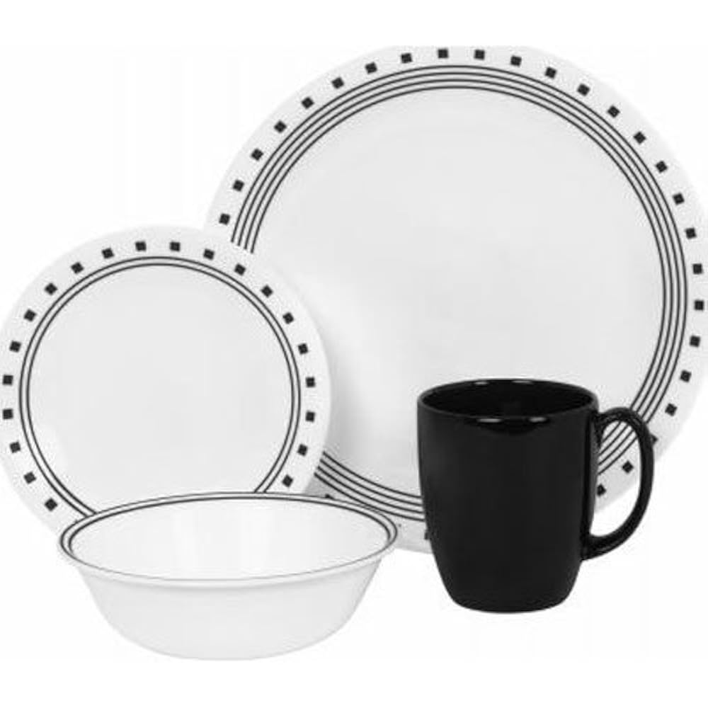 Corelle Dinnerware Sets 16 Piece Livingware City Block Set, Black eBay