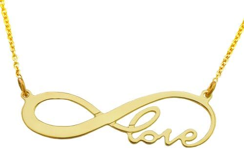 inf01S14Ky 14 Karat Yellow Gold 1.25" small size Infinity Love Necklace with 18" cable Chain