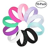 Fynix 10 Pack Silicone Wedding Ring for Women, Premium Medical Grade Wedding Bands Thin and Stackable Durable Comfortable Antibacterial Rubber Rings, Black White Pink Silver