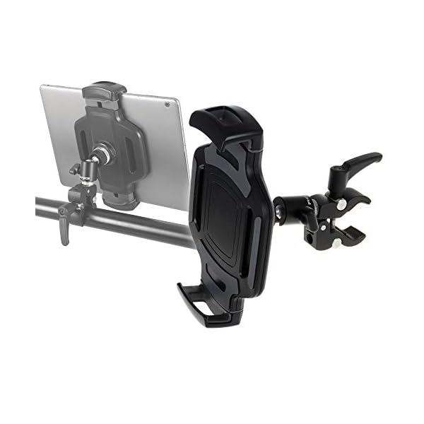 PHOTECS® Universal Tablet-Halterung Pro V3, Befestigung & Halter f. iPad Pro 12.9" oder andere Tablet PC von 6 bis 14 Zoll z.B. an Stativ-Rohren, Notenständer, PKW-Kopfstütze, Ergometer etc.