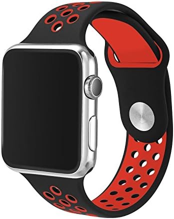 Nike Apple Watch Band 42mm Series 3/2/1 (Black/Red) for man and Women. Sports Soft Silicone Replacement Band for all Apple Watch Series 3/2/1, Sport design Nike Apple Watch Band 42mm