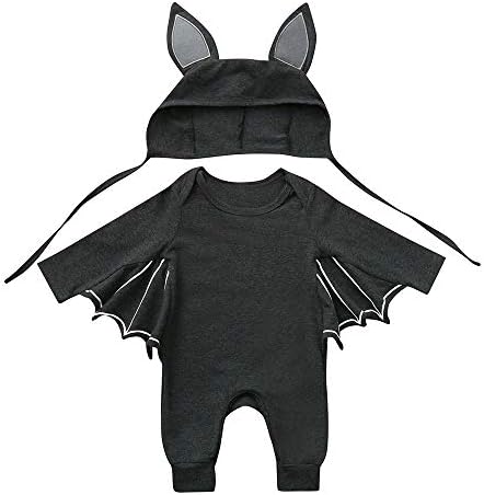 Zerototens baby romperZerototens Halloween Romper, Toddler Newborn Baby Boys Girls Black Bat Romper T-Shirt +Hat Cosplay Halloween Costume Outfits 0-2 Years Old Kids