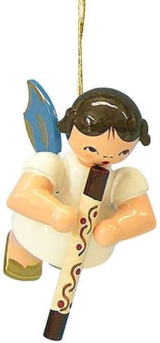 Tree Ornament - Angel with Didgeridoo - Blue Wings - Floating - 5,5 cm / 2,1 inch